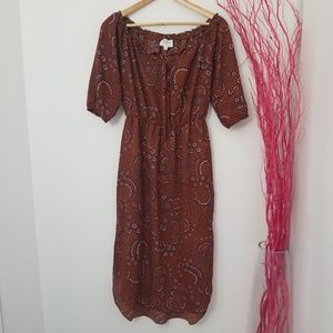 Everly 3/4 Sleeves off Shoulder Dress Small Brown